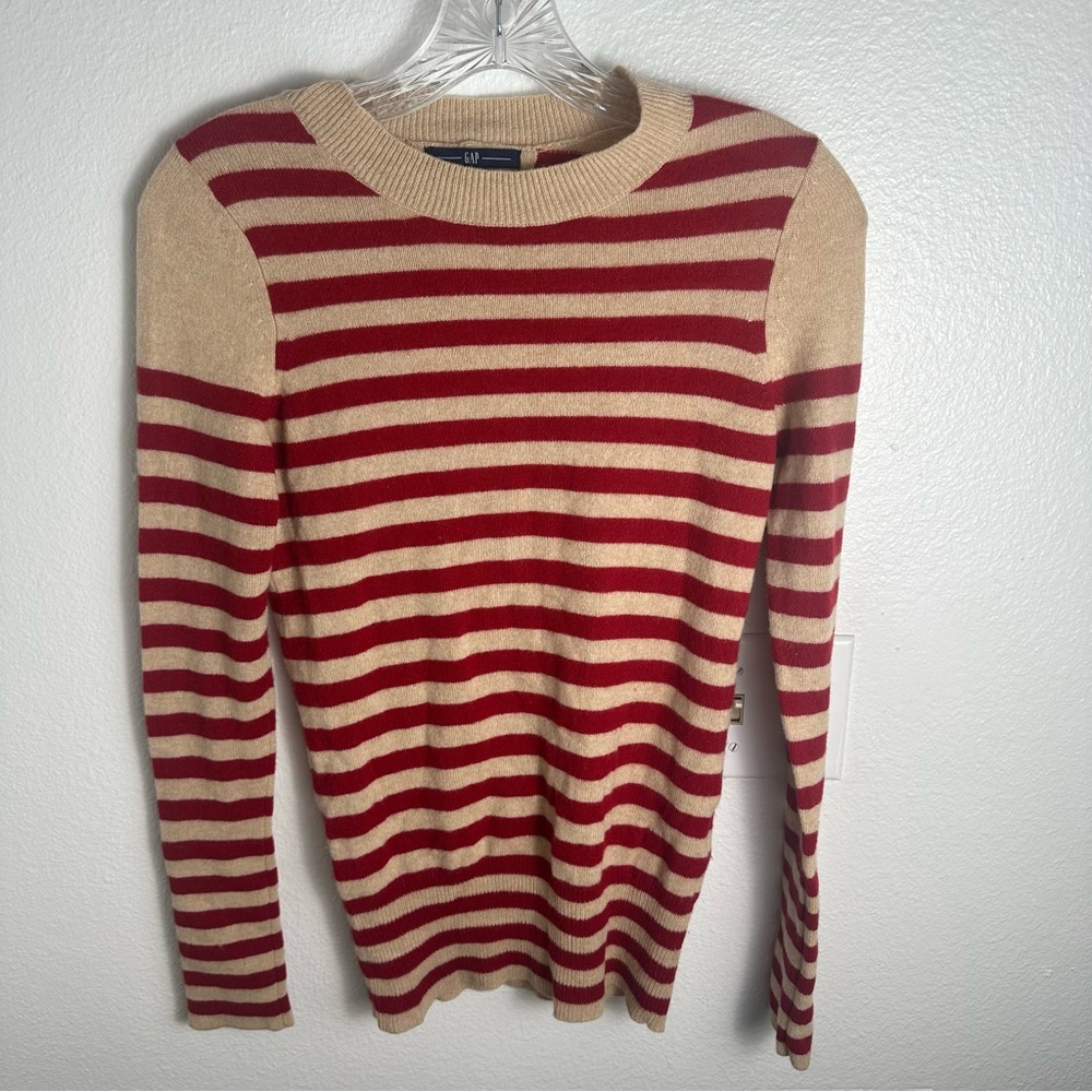 COPY - Gap Cream & Red Striped Y2K Vintage Ribbed Trim 100% Cashmere Soft Sweat…